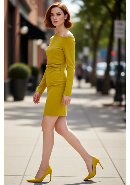 Kadın Casual Asimetrik Yaka Düşük Kollu Büzgülü Örme Mini Elbise Kış Kombinlerinin Vazgeçilmezi fırsatları