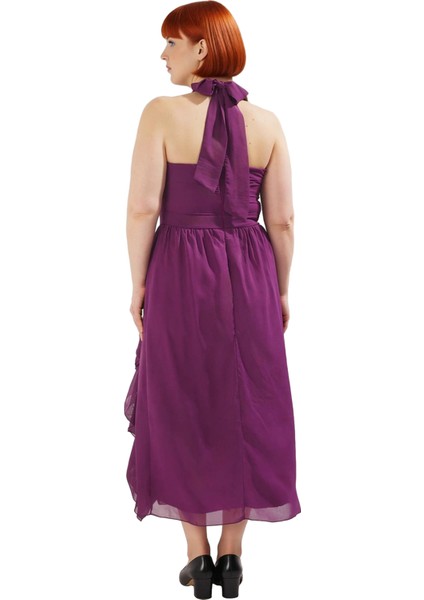 Kadınlar Için Özel Günler Maxi Boy Halter Yaka Şifon Elbise A Line Kesim Kolsuz Zarif Model fiyatları