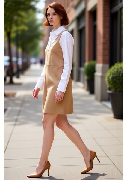 Kadınlar Için Düz Desen Bej Örme Süet Jile Elbise V Yaka Mini Boy Bodycon Rahat ve Zarif Kaliteli fırsatları