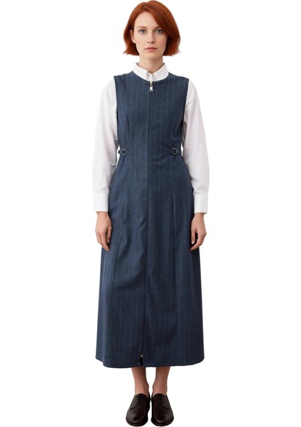 Kadın Tesettür Shift Kalıp Çizgili Kolsuz Maxi Elbise Fermuarlı Rahat Günlük Kombinlerin Anahtarı modelleri