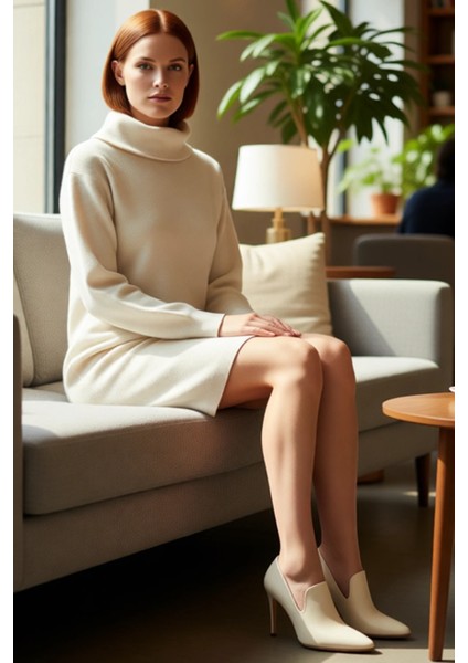 Kadınlar Için Düz Desen Balıkçı Yaka Uzun Kollu Shift Kalıp Akrilik Triko Mini Elbise Kış Sezonu fırsatları