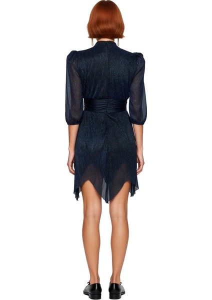 Kadın Parıltılı Örme Astarlı A Line Balon Kol Dik Yaka Kısa Abiye Elbise Şık Gece Mezuniyet Için fırsatları