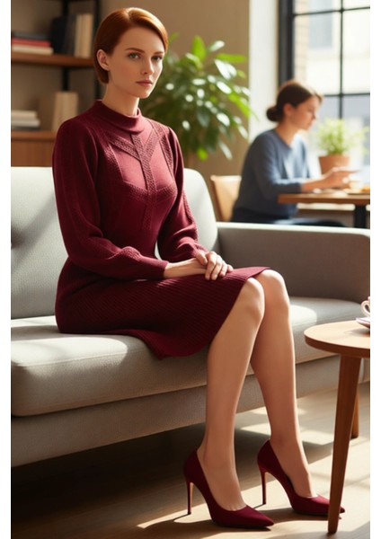 Kadınlar Için Bej Rengi A Kesim Balon Kol Dik Yaka Akrilik Triko Mini Elbise Kış Kombinleri. fiyatları