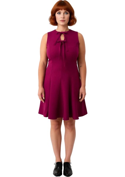 Kadın Büyük Beden A Line Fiyonk Detaylı Kolsuz Kısa Dokuma Elbise Ilkbahar Sonbahar Şıklığı modelleri