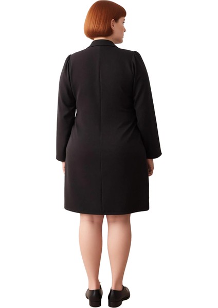 Kadın Büyük Beden A Line Siyah Mini Elbise Bebe Yaka Uzun Kollu Rahat ve Şık Dokuma Tasarım fırsatları