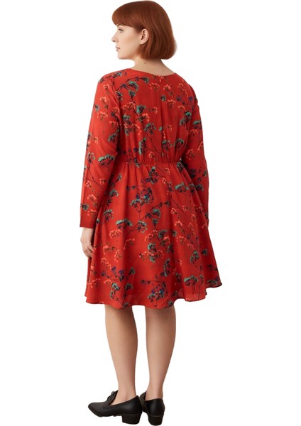 Kadın A Line Kalp Yaka Çiçekli Desenli Uzun Kollu Kısa Büyük Beden Dokuma Elbise Ilkbahar Sonbahar fırsatları