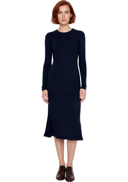 Kadın Uzun Kollu Midi Triko Elbise Akrilik Kumaş Bisiklet Yaka Düz Siluet Günlük Şık Kombinler Için fiyatları