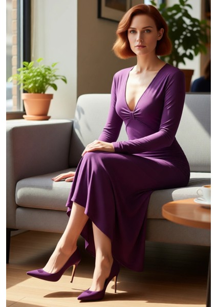 Kadınlar Için Bodycon Kesim V Yaka Büzgülü Astarlı Maxi Örme Elbise Şık Davetler Ideal fiyatları