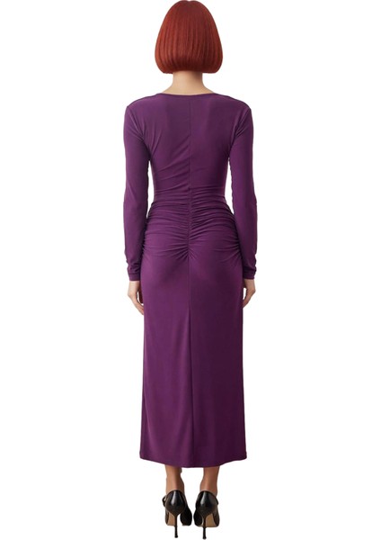 Kadınlar Için Bodycon Kesim V Yaka Büzgülü Astarlı Maxi Örme Elbise Şık Davetler Ideal fırsatları