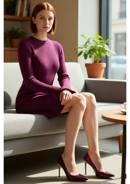 Kadınlar Için Kışlık Gri A Line Kesim Fitilli Triko Mini Elbise Bisiklet Yaka Uzun Kollu Şıklık fiyatları