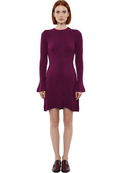 Kadınlar Için Kışlık Gri A Line Kesim Fitilli Triko Mini Elbise Bisiklet Yaka Uzun Kollu Şıklık modelleri