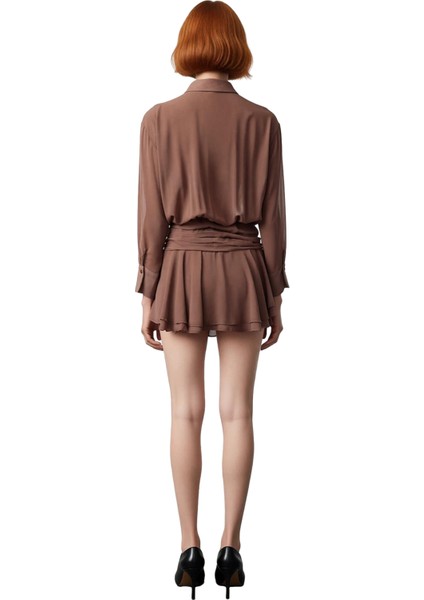 Kadın Şık Gömlek Yaka Uzun Kollu Skater Kalıp Şifon Elbise Özel Günlerin Vazgeçilmezi Kaliteli fiyatları