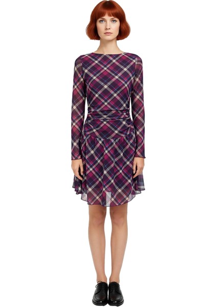 Kadın Ekose Desenli Skater Kalıp Uzun Kollu Astarlı Mini Elbise Modern ve Konforlu Günlük Şıklık modelleri