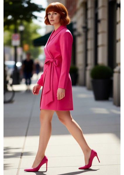 Kadınlar Için Büyük Beden Kruvaze Kapama Mini Elbise Uzun Kollu V Yaka Şık Dokuma Tasarım Kaliteli