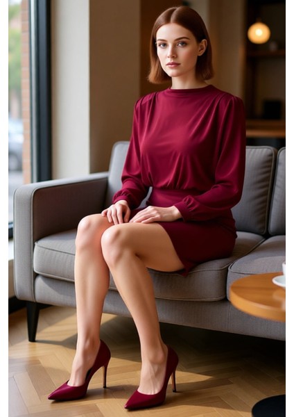 Kadın Dik Yaka Balon Kol Düğme Detaylı Mini A Kesim Elbise Şık ve Konforlu Tasarım Ilkbahar Sonbahar fiyatları