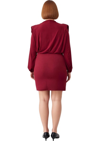 Kadın Dik Yaka Balon Kol Düğme Detaylı Mini A Kesim Elbise Şık ve Konforlu Tasarım Ilkbahar Sonbahar fırsatları