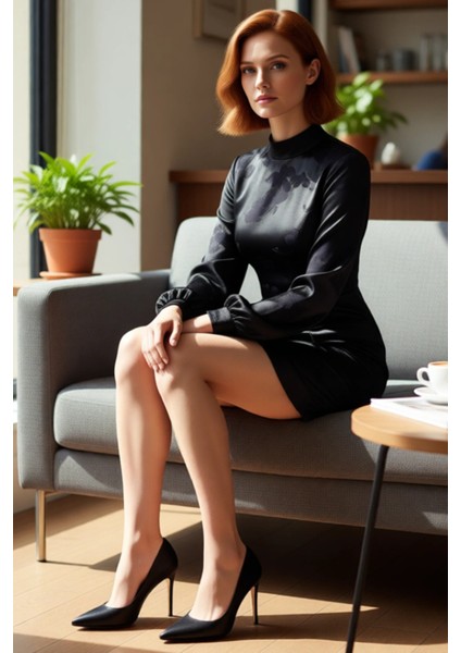 Kadın A Kesim Mini Elbise Dik Yaka Balon Kol Tasarımıyla Şık Dokuma Kışlık Kombinlerinize Kaliteli fiyatları