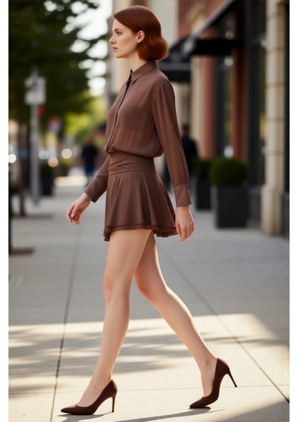 Kadın Uzun Kollu Gömlek Yaka Skater Şifon Abiye Elbise Zarafetle Buluşan Modern Tasarım Kaliteli fırsatları