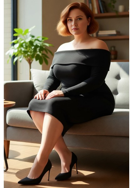 Kadın Bodycon Kesim Carmen Yaka Düz Uzun Kollu Triko Midi Elbise Kış Aylarının Şık ve Rahat Gündüz fiyatları