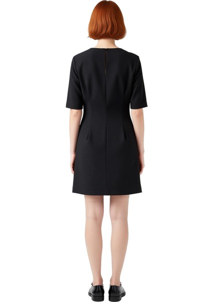 Kadın A Line Kısa Kol Dokuma Mini Elbise Düğme Detaylı Düz Kesim Ofis ve Günlük Şıklığı Için Ideal fırsatları