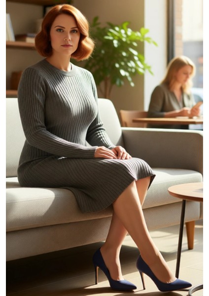 Kadın Bodycon Kalıp Düz Desen Uzun Kollu Gri Triko Mini Elbise Kış Mevsimi Için Şık Bir Seçenek fiyatları