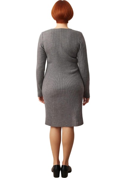 Kadın Bodycon Kalıp Düz Desen Uzun Kollu Gri Triko Mini Elbise Kış Mevsimi Için Şık Bir Seçenek fırsatları