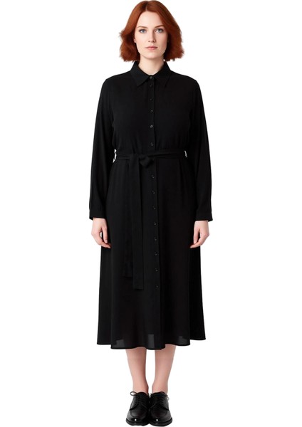 Kadınlar Için Siyah Dokuma Kuşak Detaylı Midi Boy Gömlek Elbise Şık ve Rahat Bir Seçim Kaliteli modelleri