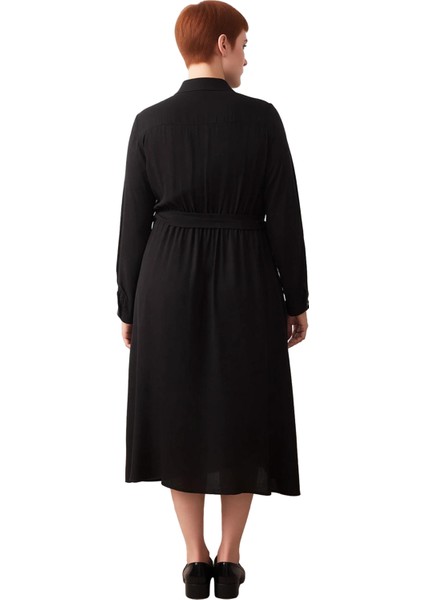Kadınlar Için Siyah Dokuma Kuşak Detaylı Midi Boy Gömlek Elbise Şık ve Rahat Bir Seçim Kaliteli fırsatları