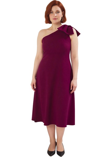 Kadın Büyük Beden Bodycon Midi Elbise Tek Omuzlu Asimetrik Yaka Şık Davetler Için Zarif Dokuma modelleri