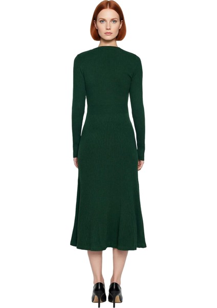 Kadın Akrilik Triko Bodycone Midi Elbise Bisiklet Yaka Uzun Kol Düz Desenli Günlük Rahat Şıklık fiyatları