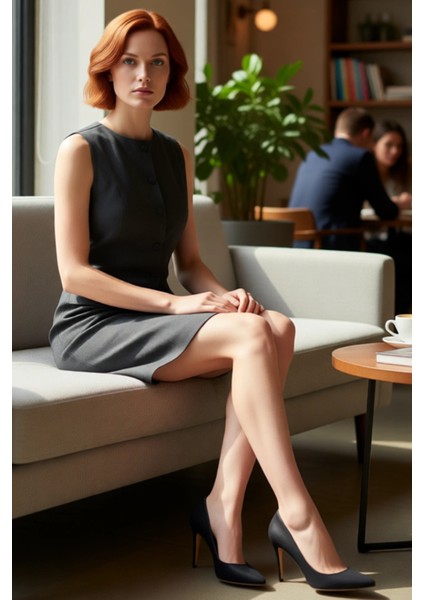 Kadın Kolsuz Antrasit Düz Gömlek Elbise Kısa Boy Ofis Şıklığı Için Çağdaş Tasarım Kaliteli