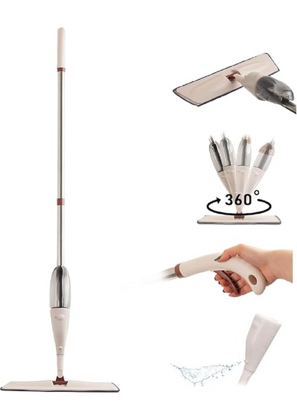 13279 Deterjan Hazneli 360 Derece Dönebilen Sprey Mop Yedek Bezli Temizlik Paspası - Krem fırsatları