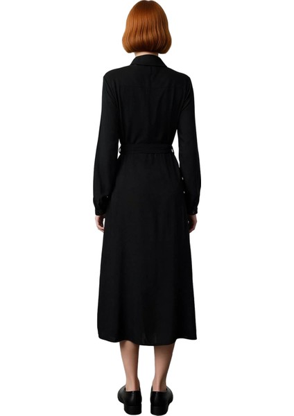 Zarif Kadın Midi Kuşaklı Gömlek Elbise Düz Bordo Viskoz Kumaşı Ile Günlük Stilin Tamamlayıcısı fiyatları