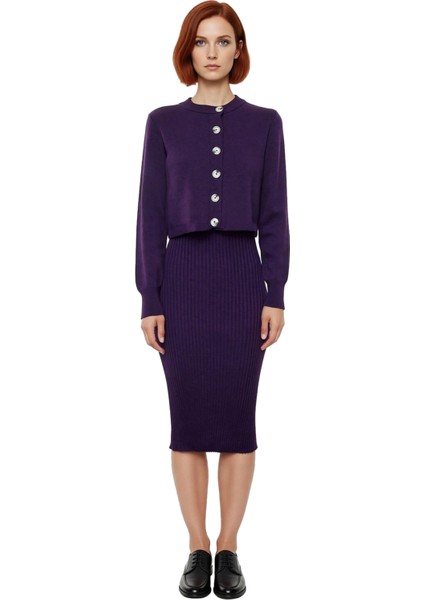 Kadın Gri Midi Bodycon Triko Elbise ve Kısa Hırka Ikili Takım Sonbahar Kış Stili Kaliteli Şık modelleri