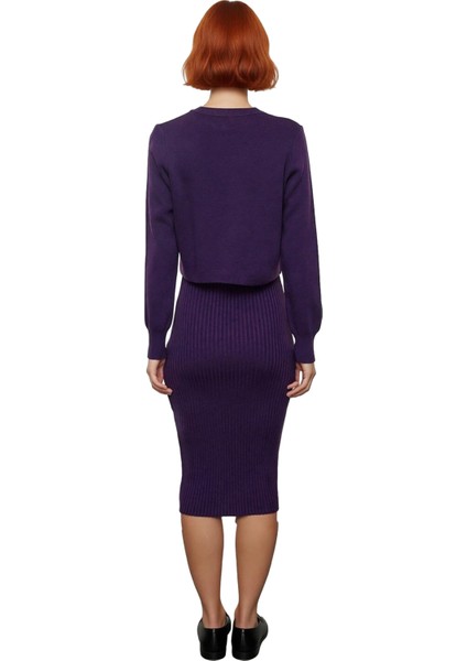 Kadın Gri Midi Bodycon Triko Elbise ve Kısa Hırka Ikili Takım Sonbahar Kış Stili Kaliteli Şık fırsatları