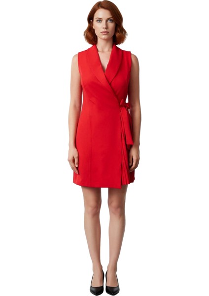 Kadın Kruvaze Yaka Kolsuz Mini Elbise Ofis ve Özel Davetler Için Şık Dokuma Tasarım Kaliteli modelleri