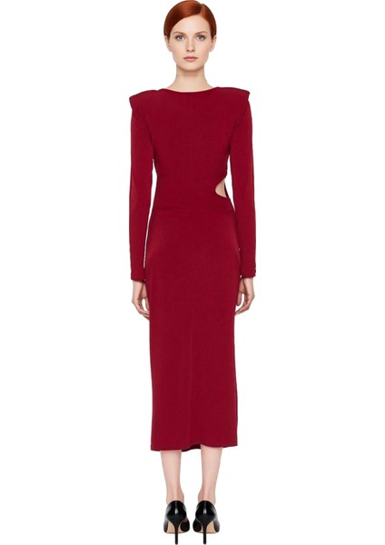 Kadın Bordo Bodycon Kesim Uzun Kollu Cut Out Detaylı Şık Maxi Elbise Gece Mezuniyet Davetleri fırsatları