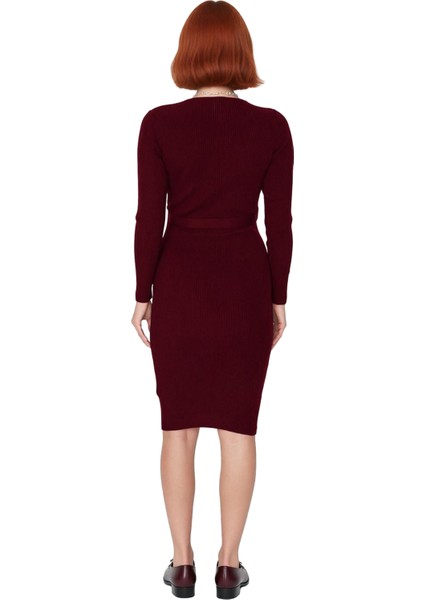 Kadın Kuşaklı Bodycon Triko Midi Elbise Bisiklet Yaka Uzun Standart Kollu Şık Ilkbahar Sonbahar fırsatları