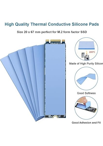 12'li Paket Çeşitli Kalınlık 0,5 1,0 1,5 mm Isı Iletken Silikon Pedler, 6,0 W/mk Isı Iletkenliği, Soft Safe Kolay Kullanım, Ssd-Cpu-Gpu-Led Ic Yonga Seti Soğutma Için, Mavi fiyatları