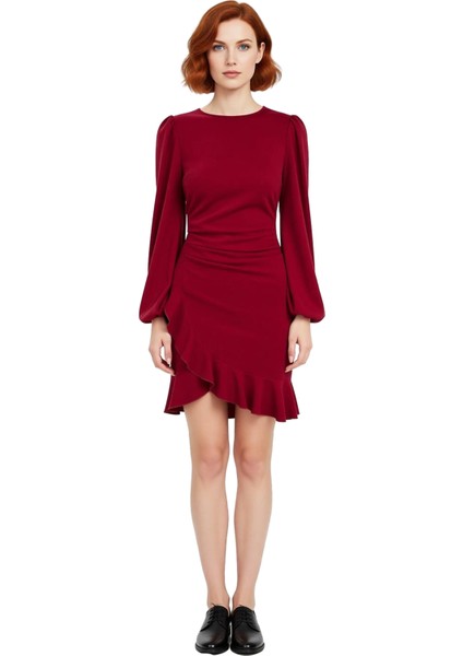 Kadın Balon Kol Bodycon Kısa Elbise Volanlı Dokuma Kış Sezonu Şık Gece Kombinleriniz Için Kaliteli modelleri