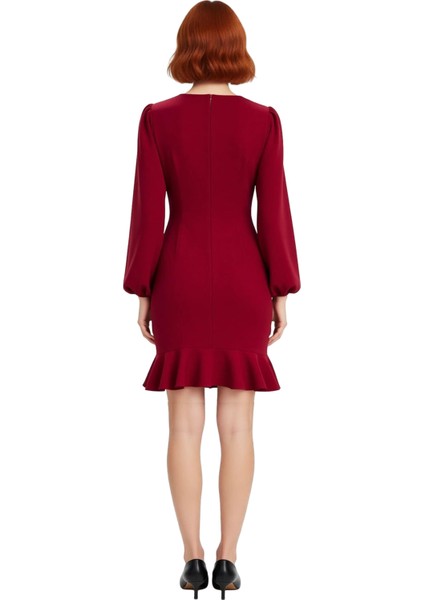 Kadın Balon Kol Bodycon Kısa Elbise Volanlı Dokuma Kış Sezonu Şık Gece Kombinleriniz Için Kaliteli fırsatları