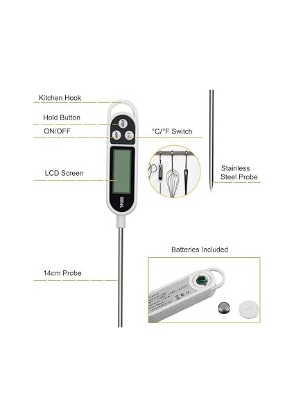 Anında Okuma Dijital Et Termometresi Uzun Prob Otomatik Kapatma LCD Ekran Mutfak Termometresi Barbekü Et Şeker Süt Su Reçeli Izgara Için modelleri