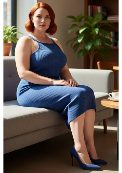 Kadınlar Için Bodycon Kesim Mavi Kolsuz Midi Boy Fitilli Triko Elbise Yaz Stiliyle Modern Şıklık fiyatları