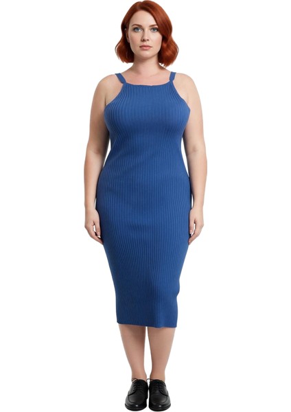 Kadınlar Için Bodycon Kesim Mavi Kolsuz Midi Boy Fitilli Triko Elbise Yaz Stiliyle Modern Şıklık modelleri
