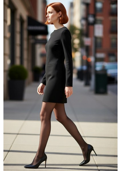 Kadın Bodycon Kesim Cep Detaylı Dokuma Mini Elbise Uzun Kollu Şık ve Modern Kışlık Tasarım