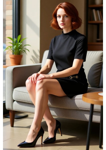 Kadın Siyah A Line Mini Elbise Dik Yaka Kısa Truvakar Kol Günlük Kullanım Için Şık Detaylı fiyatları