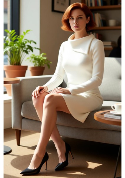 Kadın Ekru Balıkçı Yaka A Line Mini Elbise Cool & Comfort Tarzında Günlük Kullanıma Uygun Kışlık fiyatları