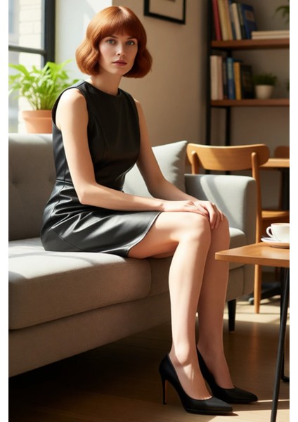 Kadın Siyah Suni Deri Kruvaze Mini Elbise Şık Bisiklet Yaka Kolsuz A Line Kesim Gece Gündüz Uyumlu fiyatları