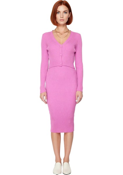 Kadın Bodycon Düz Triko Midi Elbise Uzun Kollu V Yaka Günlük Şık ve Rahat Kombinler Için Kaliteli modelleri