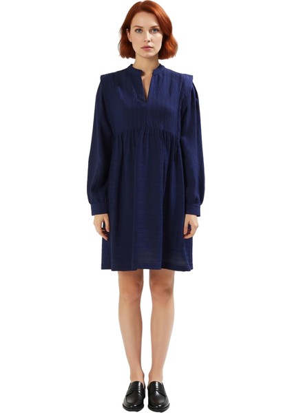 Kadın Shift Kalıp Hakim Yaka Balon Kol Düz Dokuma Mini Elbise Ilkbahar Sonbahar Için Ideal Seçim modelleri